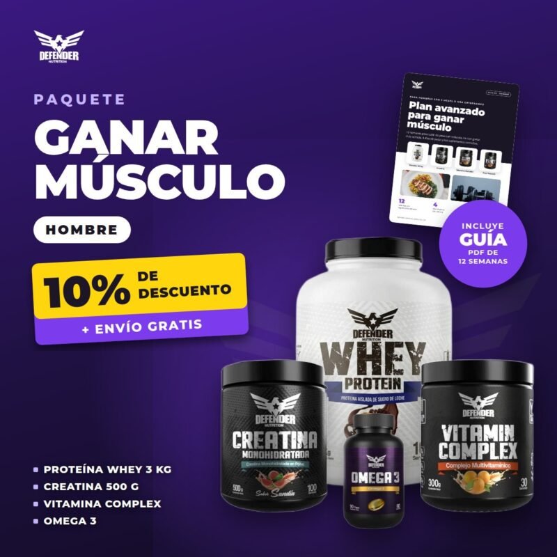 Paquete Ganar Músculo Defender Nutrition para hombre: productos y guía de 12 semanas